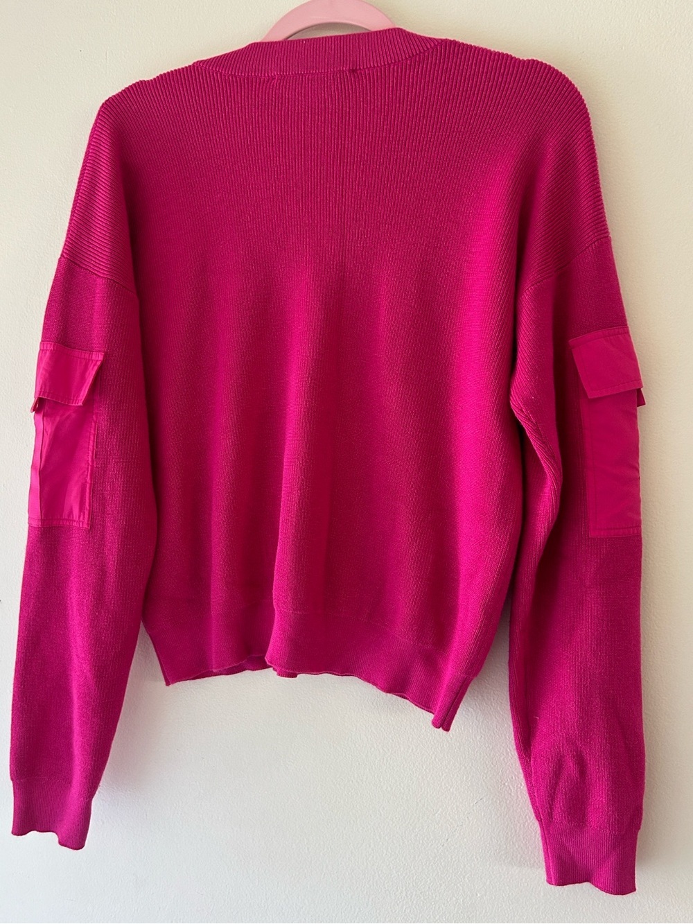 DKNY Women's V-Neck Sweater in Bright Fuchsia Pink - Picture 6 of 9
